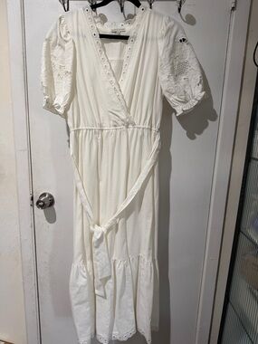 Moon River White Eyelet Maxi Dress with Tie Waist